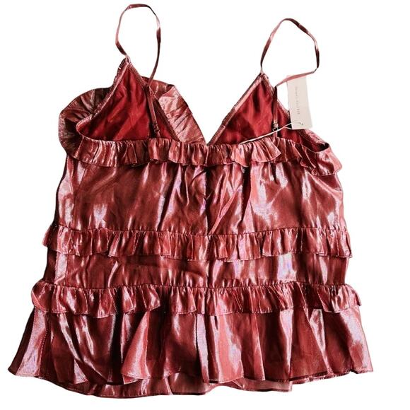 Rebecca Taylor Metallic Lurex Cami Ruffle Blouse Size Small NEW Rose Gold - Picture 4 of 5